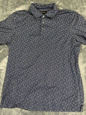 Bugatchi Mens Medium Polo Shirt 8-Way Stretch Blue Pattern